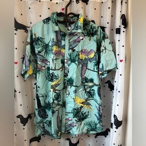 Green and Yellow Casual Button Down Shirt with Tropical Print